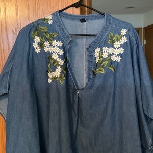 Hand Appliquéd Daisy Denim Top